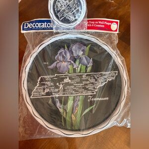 Vintage Tennessee Iris Metal Serving Souvenir Drink Cocktail Tray & Coaster Set